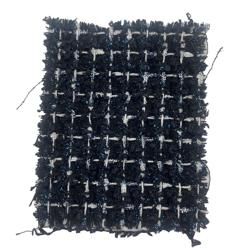 Ylellinen tummansininen ja sininen metalliseos Check Tweed -kankaat naisten vaatteet 23511